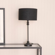 Black Candlestick Table Lamp Light Fabric Lampshade Metallic Inner LED Bulb