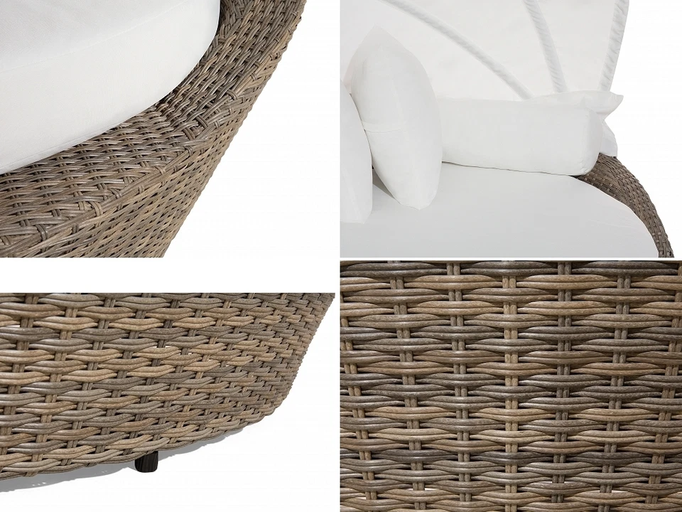 Designer Rattan Strandkorb Sonneninsel Strandmuschel Gartenliege braun weiss - Bild 3 von 4