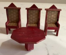 Antique German Dollhouse Table 3 Chairs Wood Paper