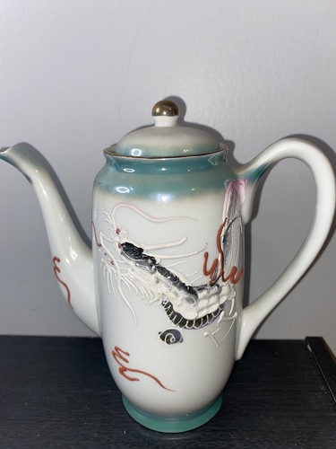Vtg 9 Piece Hand Painted Moriage Dragonware Tea Set Japan Lithophane Geisha - Picture 7 of 12