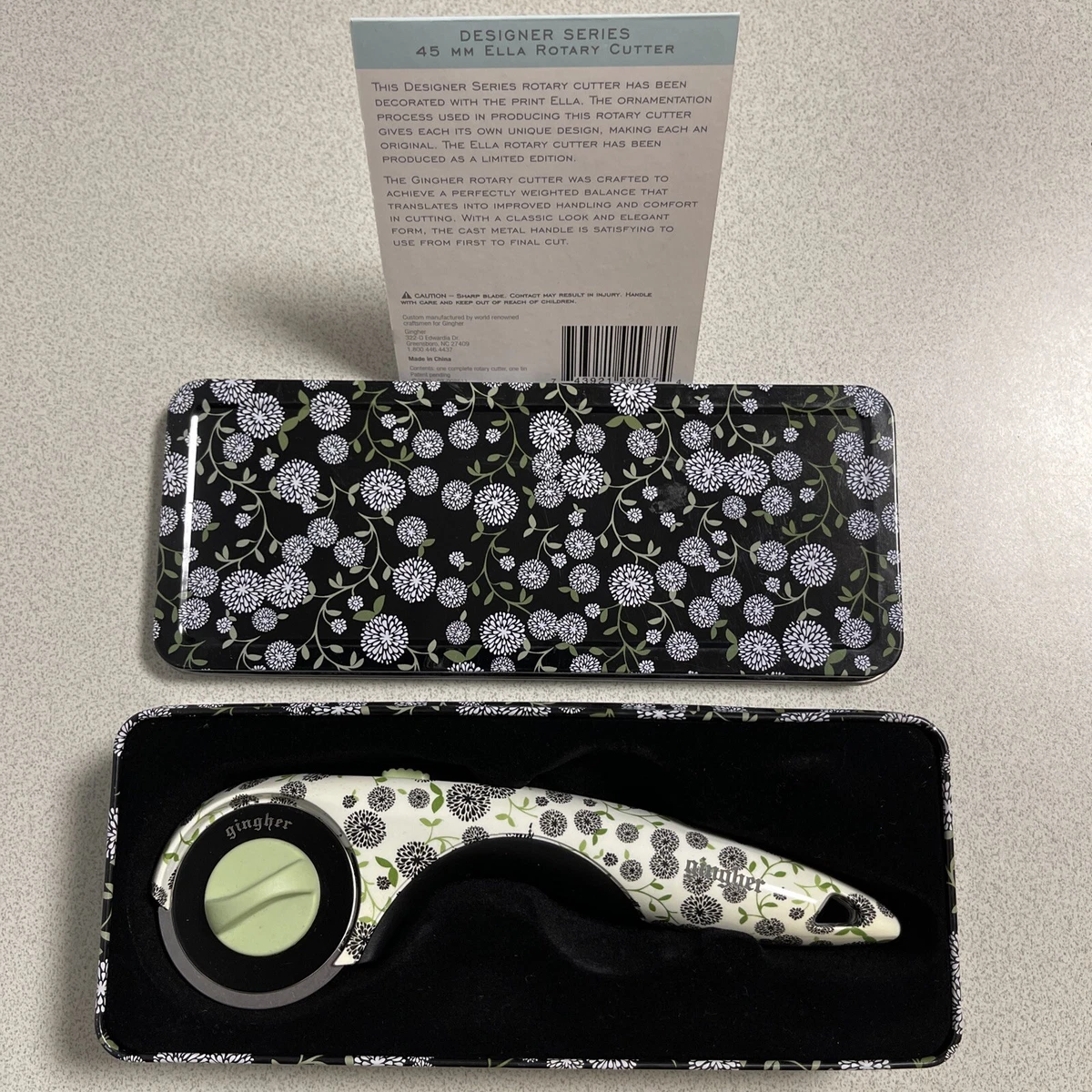 Gingher Designer ELLA 45mm Rotary Cutter RIGHT Handed Sewing Fabric Quilt  Tool