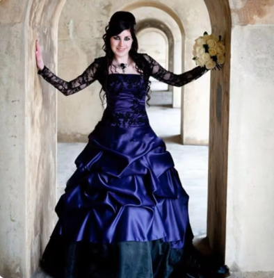 plus size black victorian dress Edwardian Style Gothic Black Long Dress