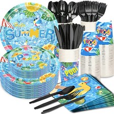 175Pcs Summer Pool Party Supplies Summer Beach Party Set 9"Summer Dinner Plat...
