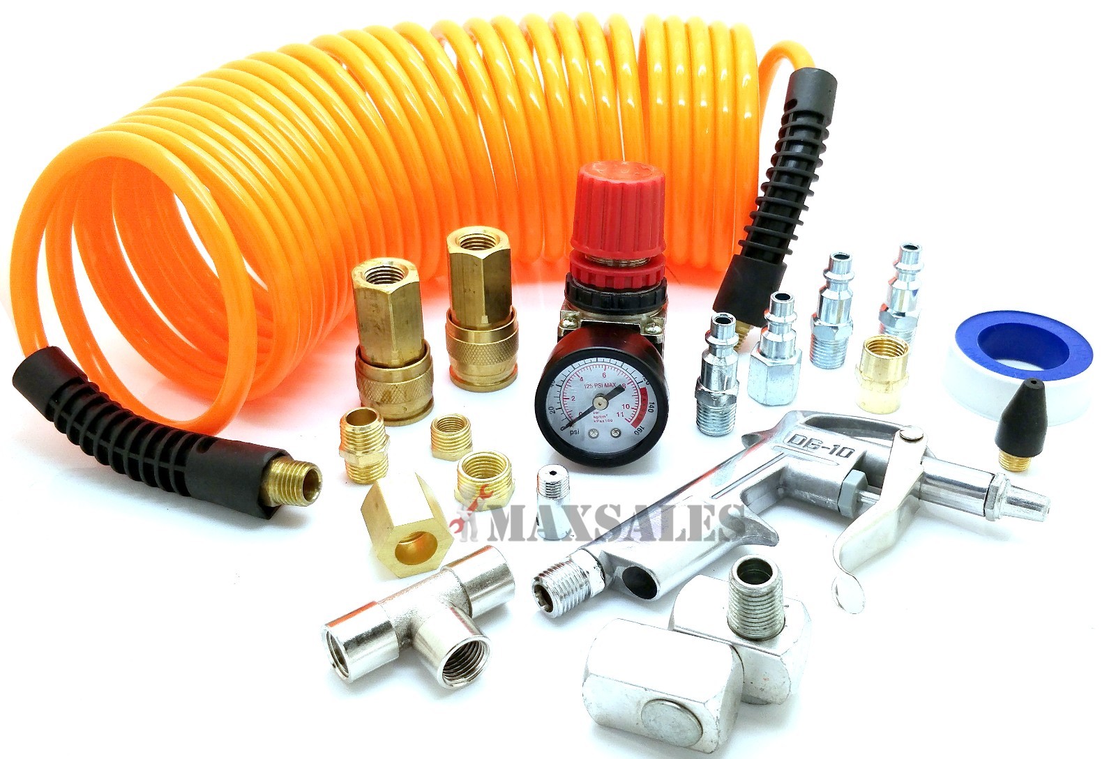 Air Compressor Tire Hose Kit Inflate 20 Pcs Accessory Piece Nozzles Recoil Set