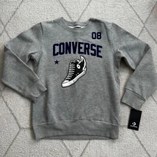 Kid's Converse PF Flyers Sneaker Graphic Crewneck Sweatshirt Gray Sz L - XS/S Wm