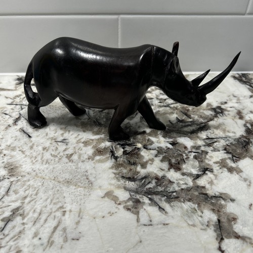 Hand Carved Wood Rhino Sculpture with Dark Finish 8.8 0z - Picture 6 of 10
