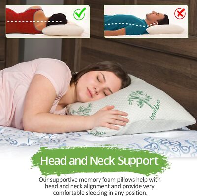 Elif Home Goods Queen Bamboo Pillow, Memory Foam Bed Pillow, Adjustable