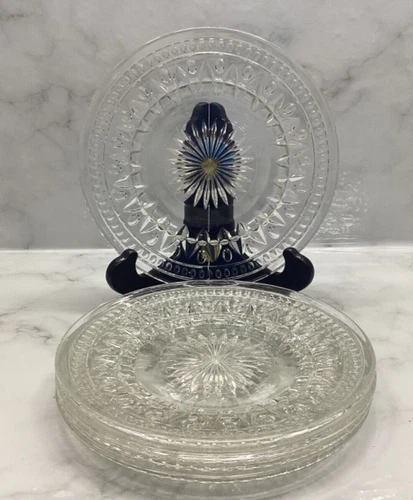 5 Vintage Colony Park Lane Clear Lunch Plate Arch Dots Indiana Depression 8 1/2"