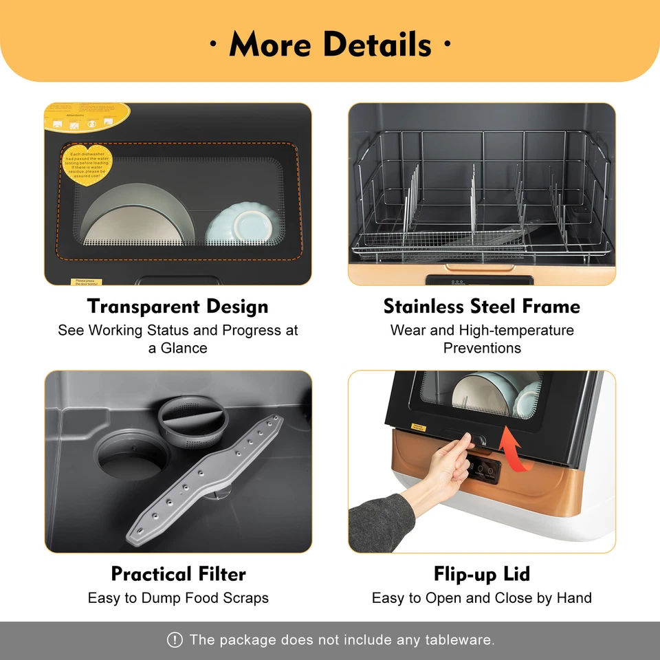 Mini lavavajillas portátil de encimera compacta 4 programas de lavado 110 V Foto 3 de 4