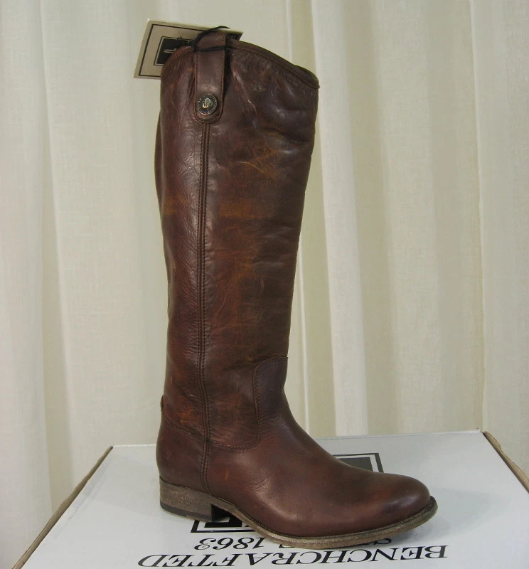 NEW FRYE Womens Melissa Button Extended Calf Dark Brown Leather