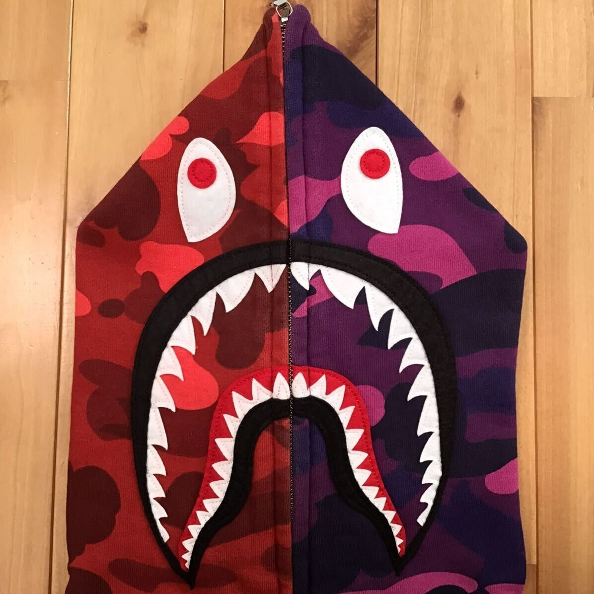 BAPE Purple camo x Red camo separate shark full zip hoodie A