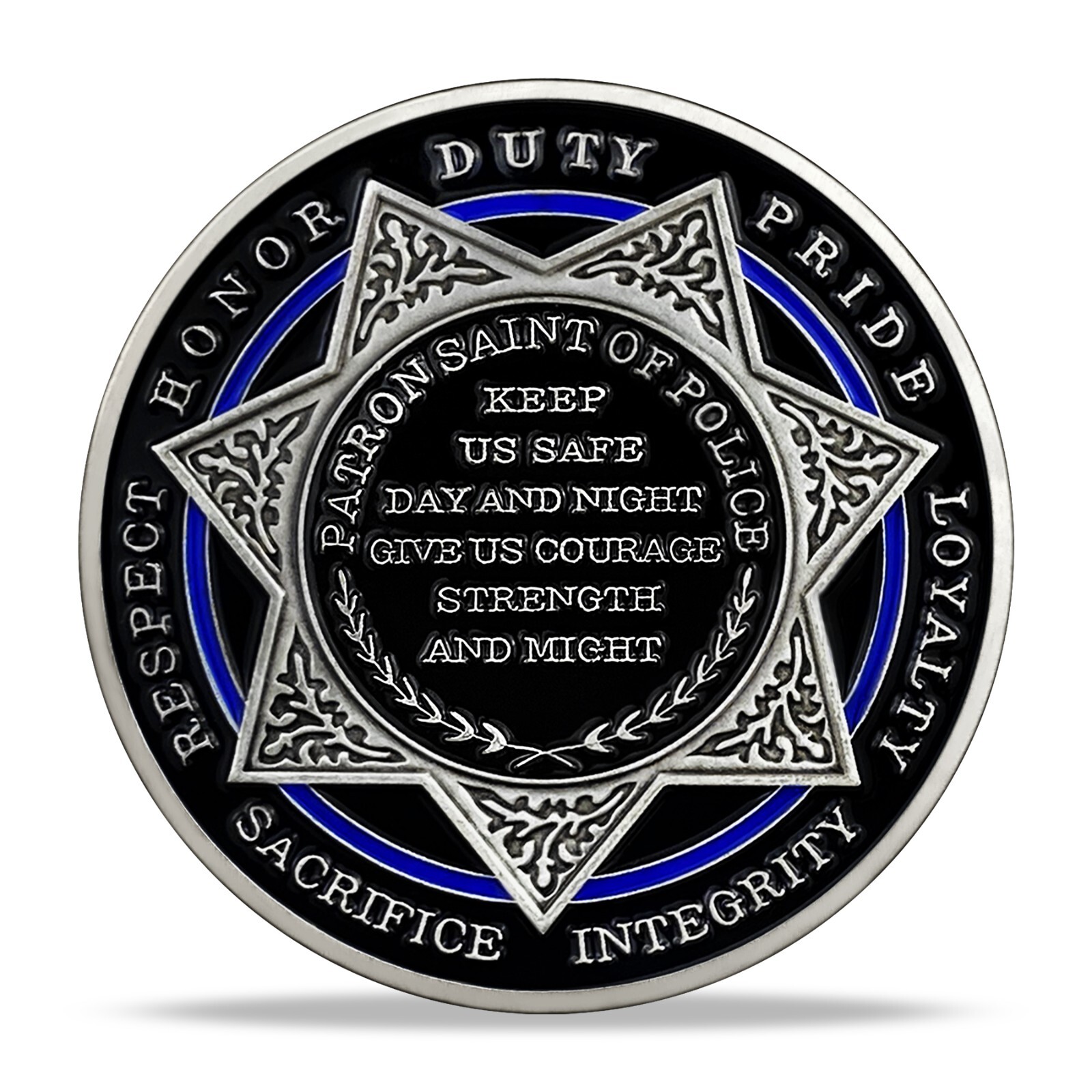 St. Michael Police Challenge Prayer Coin Law Enforcement Coin Thin Blue Line