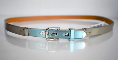 $695 NEW Auth RALPH LAUREN COLLECTION Silver Leather SKINNY  display picture 3