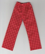 Homemade Doll Clothes-Red Squares Print Elastic Waist Pants fit Ken Doll P8