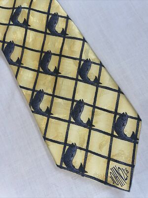 Eagle Wings Mens Dress Tie Size 61  Yellow Fish Motif Formal Wedding