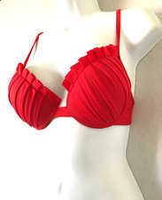 Ladies Red ASOS Push Up Bikini Top Size 32D - Padded Adjustable Ruched Pleated