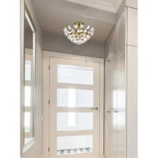 Flush Mount Chandelier Kitchen Dining Room Bedroom Crystal 3 Light Fixture 14"