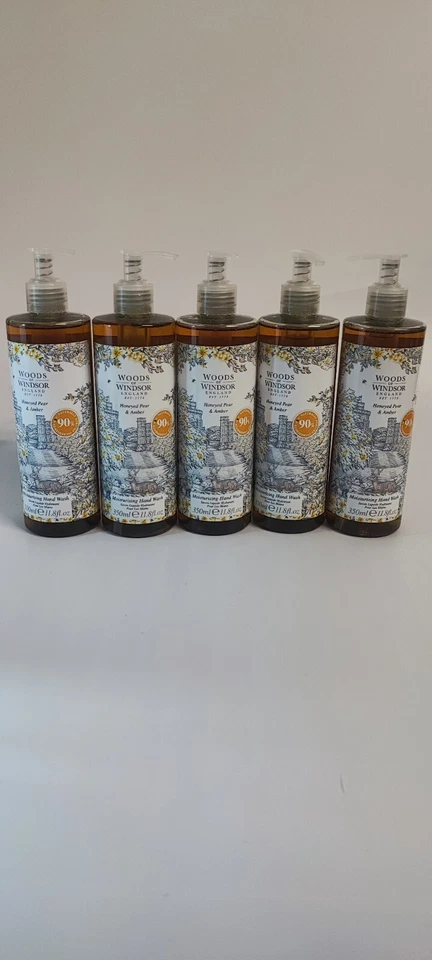 5 x WOODS OF WINDSOR Honey Pear & Amber Hand Wash Liquid Soap 350ml No Box