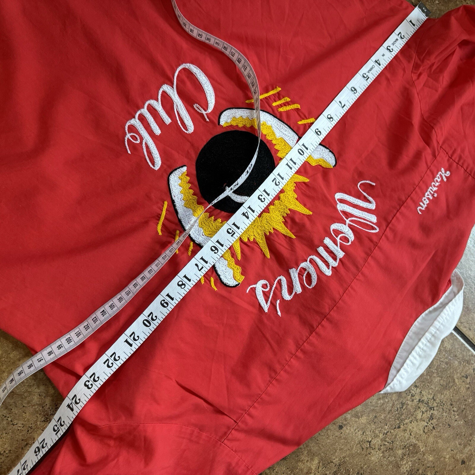 VTG Bowling Shirt Chain Stitched Red Embroidered 60s 70s Sz 44