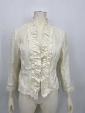Rafael Womens Ivory Shimmer Ruffle Blazer Jacket, Size PM