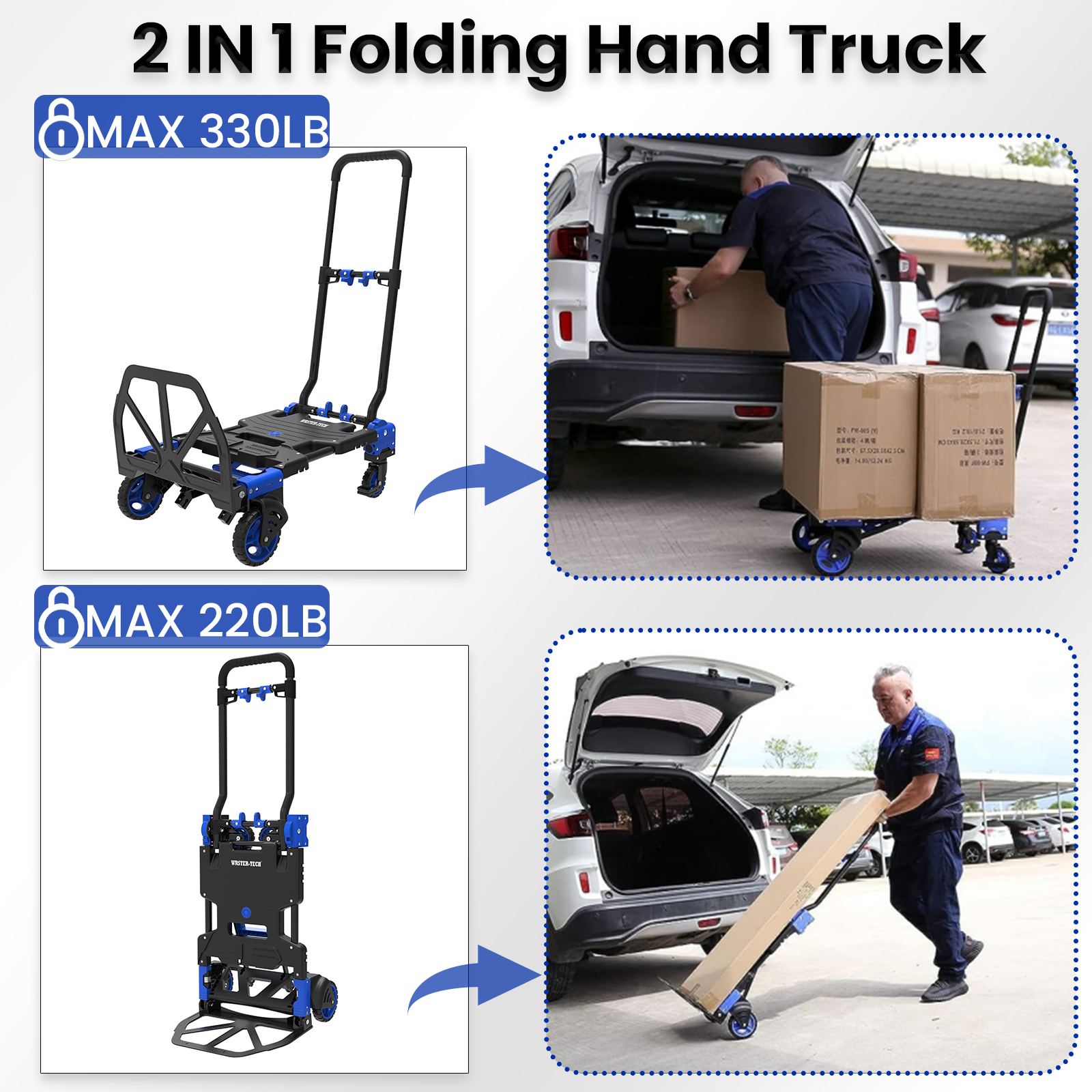 Portable Hand Truck Dolly Folding Cart 330lbs Retractable Handle Convertible