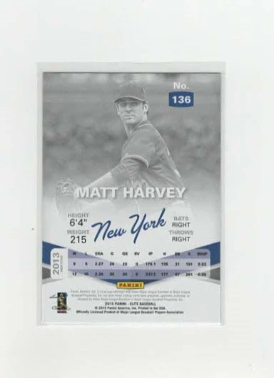 2015 Panini Elite 21st Century /199 Matt Harvey #136 - Image 2 of 2
