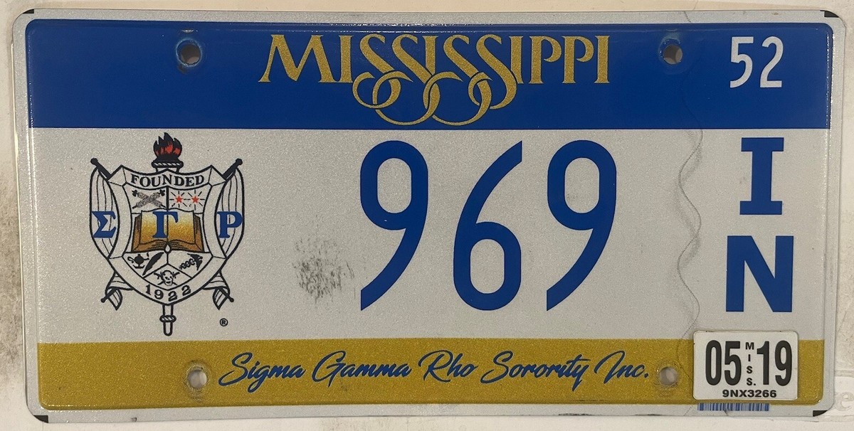SIGMA GAMMA RHO SORORITY license plate LOW #969 Greek Life Sister