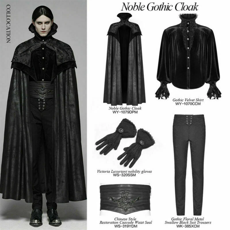 PUNK RAVE Noble Gothic Long Cloak Big Hem Winter Coat Cosplay Cape