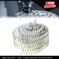 3600Pcs Siding Nails 2” x 0.092” 15 Degree Collated Wire Coil Full Round Head US