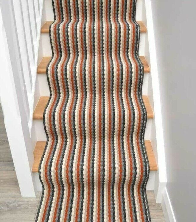 Long Burnt Orange Rust Stair Runner For Stairways Hard Wearing Loop Pile Carpets Ograniczona WYPRZEDAŻ