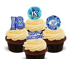 18th Birthday Boy, Edible Cup Cake Toppers, Standup Fairy Decorations, Male Blue