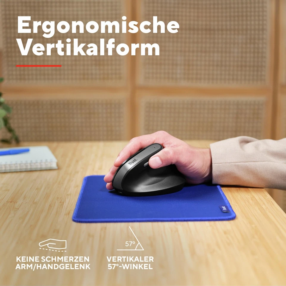 Yuno Wiederaufladbare Vertikale Maus Kabellose Ergonomische Maus 2.4GHz Vorbe... - Bild 3 von 4