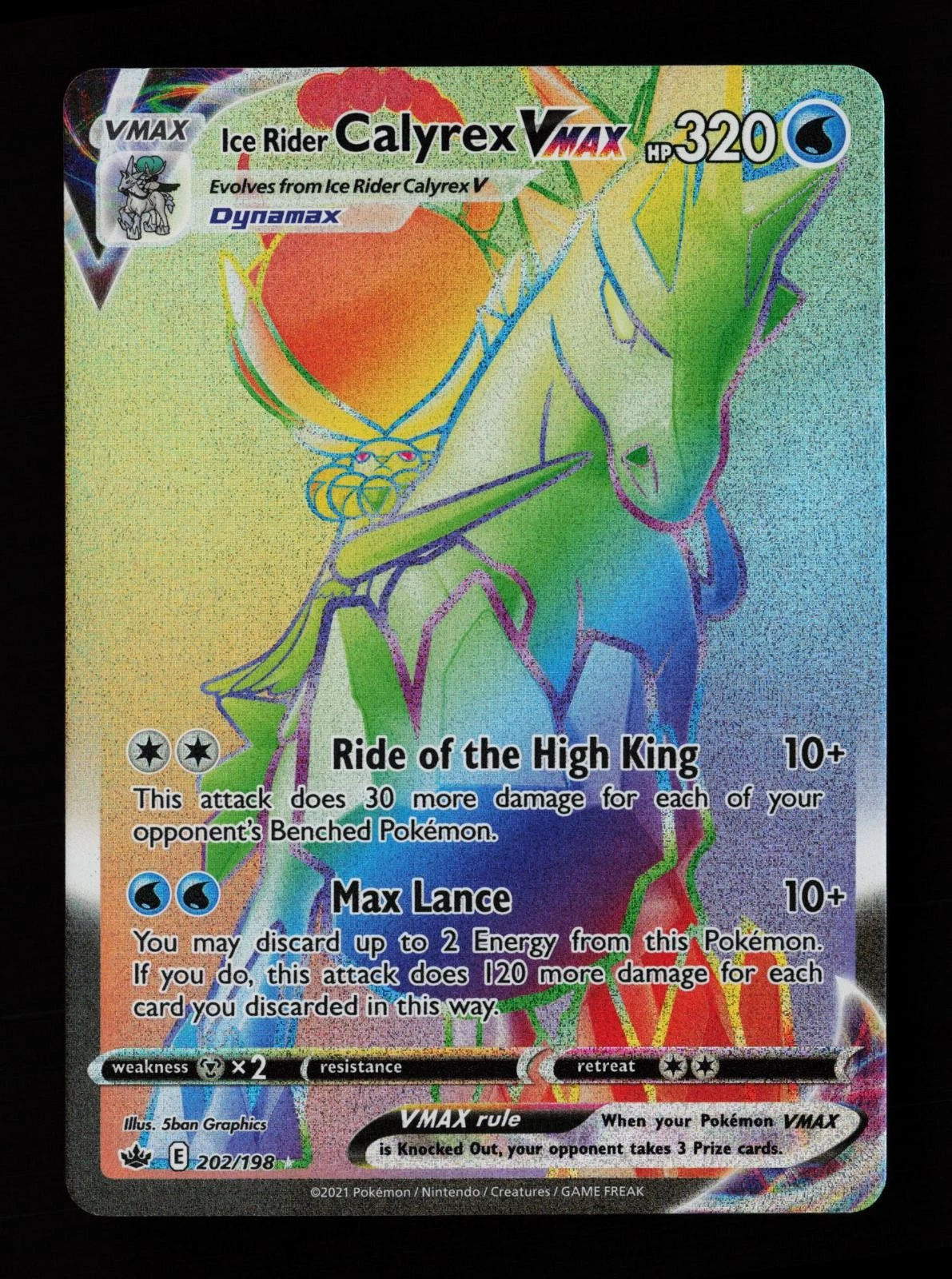 Ice Rider Calyrex VMAX 202/198 Rainbow Rare Chilling Reign Pokemon Cards