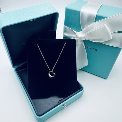 Tiffany & Co. Platinum Three 3 Diamond Open Heart Necklace with