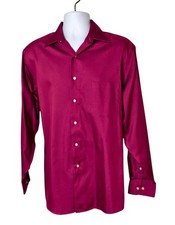 Arrow Mens Wrinkle Free Dress Shirt Red Wine 17 34/35 Classic Fit No Iron Oxford
