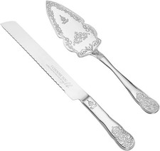BRIDAL Silver Cake Cutting Set for Wedding Engraved Cutter  Server