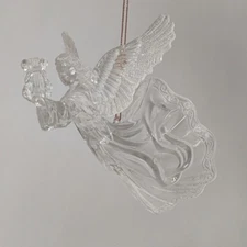 Vtg Solid Clear acrylic Praying Angel 3.5” Frosted Wings Faceless harp ornament