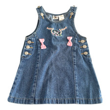 Vintage Mickey Co Embroidered Minnie Mouse Denim Overalls Dress Toddler Bow 3T