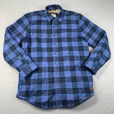 LLBean Sherpa Lined Flannel Shirt Jacket Blue Plaid Mens M Tall Slightly Fitted