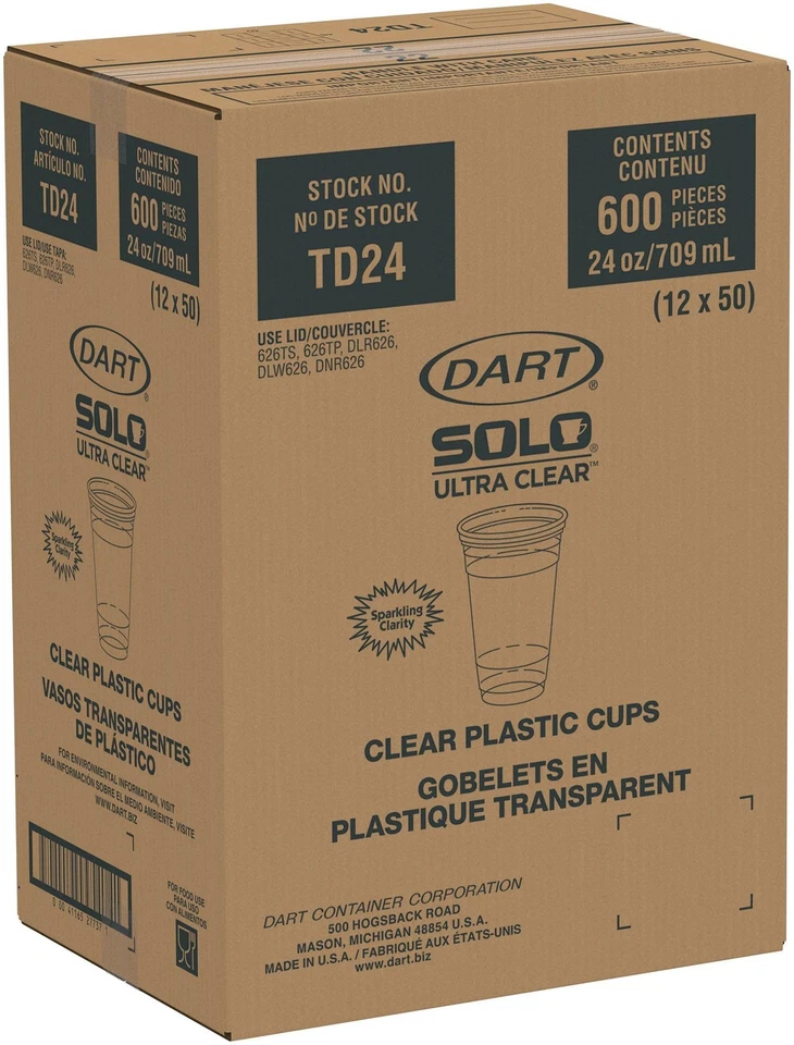 Taza de plástico PET ultra transparente Dart TD24 24 oz (estuche de 600) Foto 2 de 4