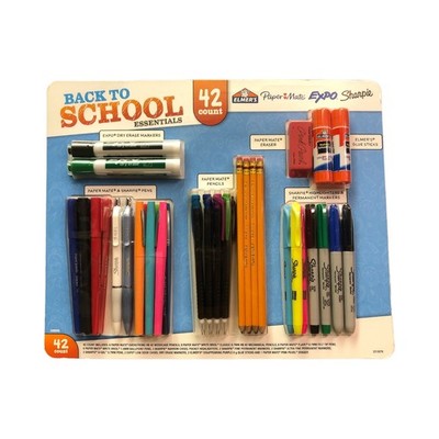 Back To School Essentials Set, 42ct - Pens, Pencils, Markers, Eraser and Glue