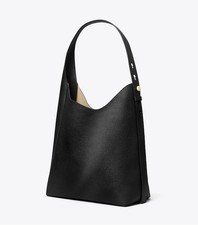 Tory Burch Romy Black Pebbled Leather Hobo Shoulder Bag