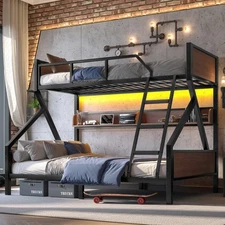 Twin XL over Queen/Twin over Full Bunk Bed Metal Bunk Bed with Storage Shelves