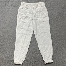 Athleta Retreat Pants Womens S White Linen Pull On Joggers Minimalist Coastal