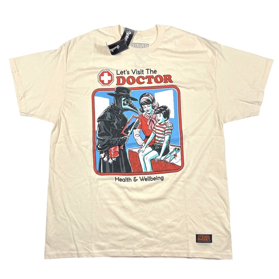 Steven Rhodes' darkly funny plague doctor tee lands in that perfect sweet spot of ironic horror-humor that makes it an instant white elephant crowd-pleaser.