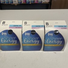 Lot of 3 Pairs Leggs Sheer Energy Control Top Pantyhose B Black Anti-Cellulite