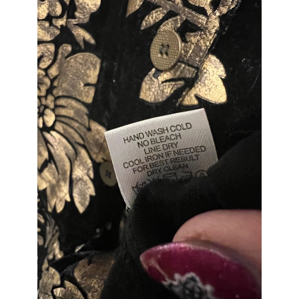 Camisa Erin London 1X Negra Dorada Terciopelo Burnout Botón Top Floral Metálica 18 20 Foto 4 de 4