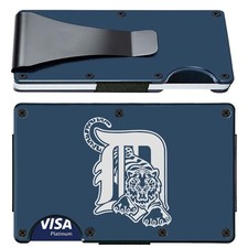 Detroit Engraved Titanium Carbon Fiber Blue RFID Blocking Wallet D7