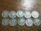 Lot of TEN - 90% Silver Mercury Dimes 1917, 18, 24, 25, 27, 28, 34, 37, 41, 42