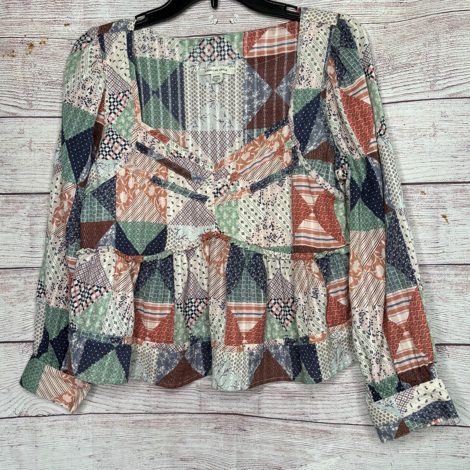 American Eagle Boho Patchwork Prairie Babydoll Cr… - image 7